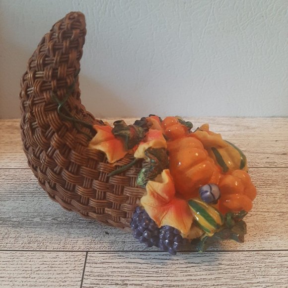 K's Collection Thanksgiving Cornucopia Pumpkin Gourds Grapes 3 1/2" tall - Picture 5 of 9